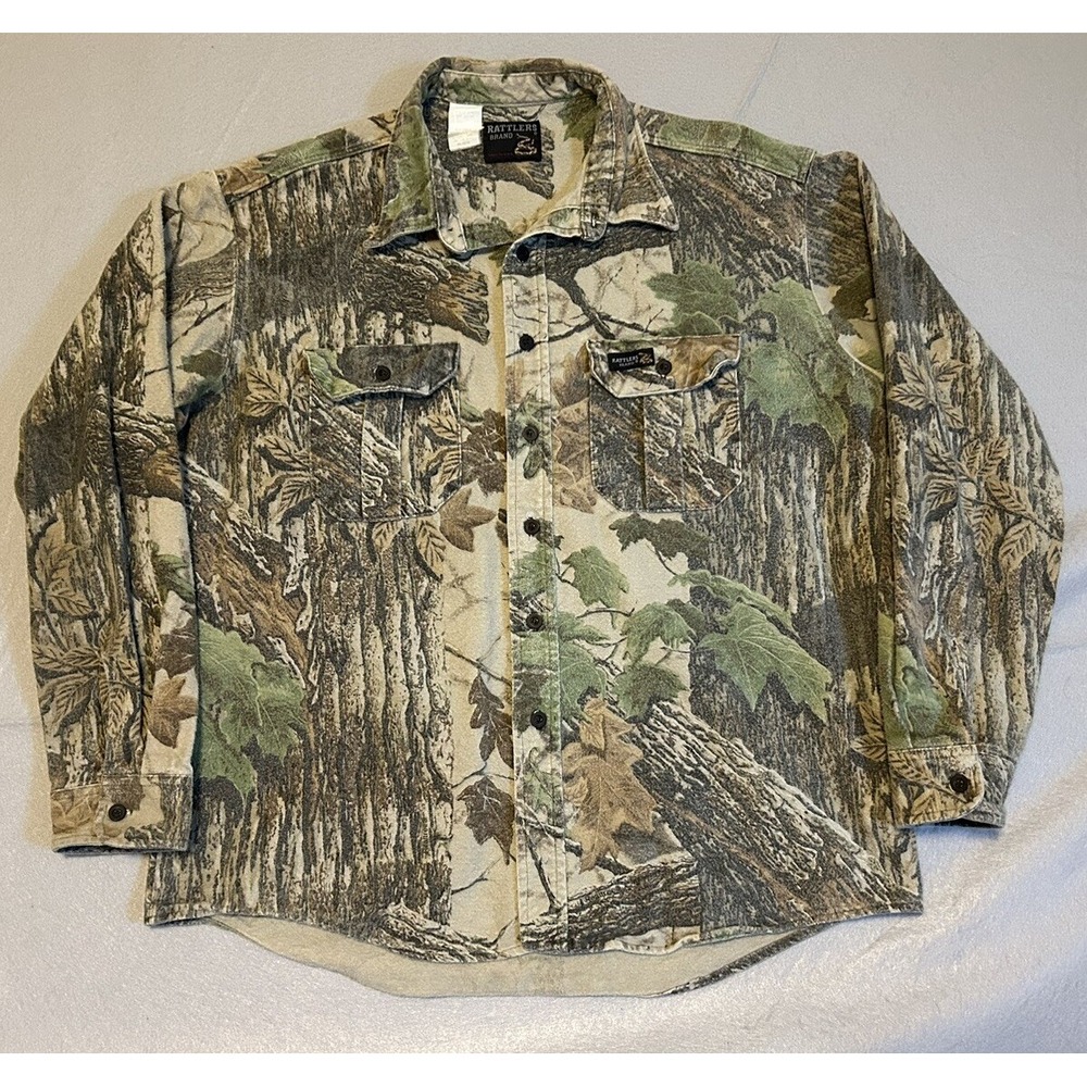 Rattlers Brand Mens Realtree Camo Shirt Heavy Chamois Hunting Sz XL Vintage USA
